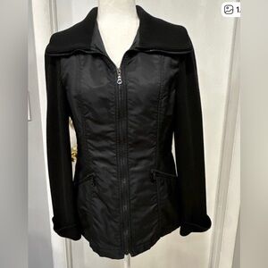 Sisley Women’s Black Zipper Jacket Wool Blend Sleeves Size S Made In Italy